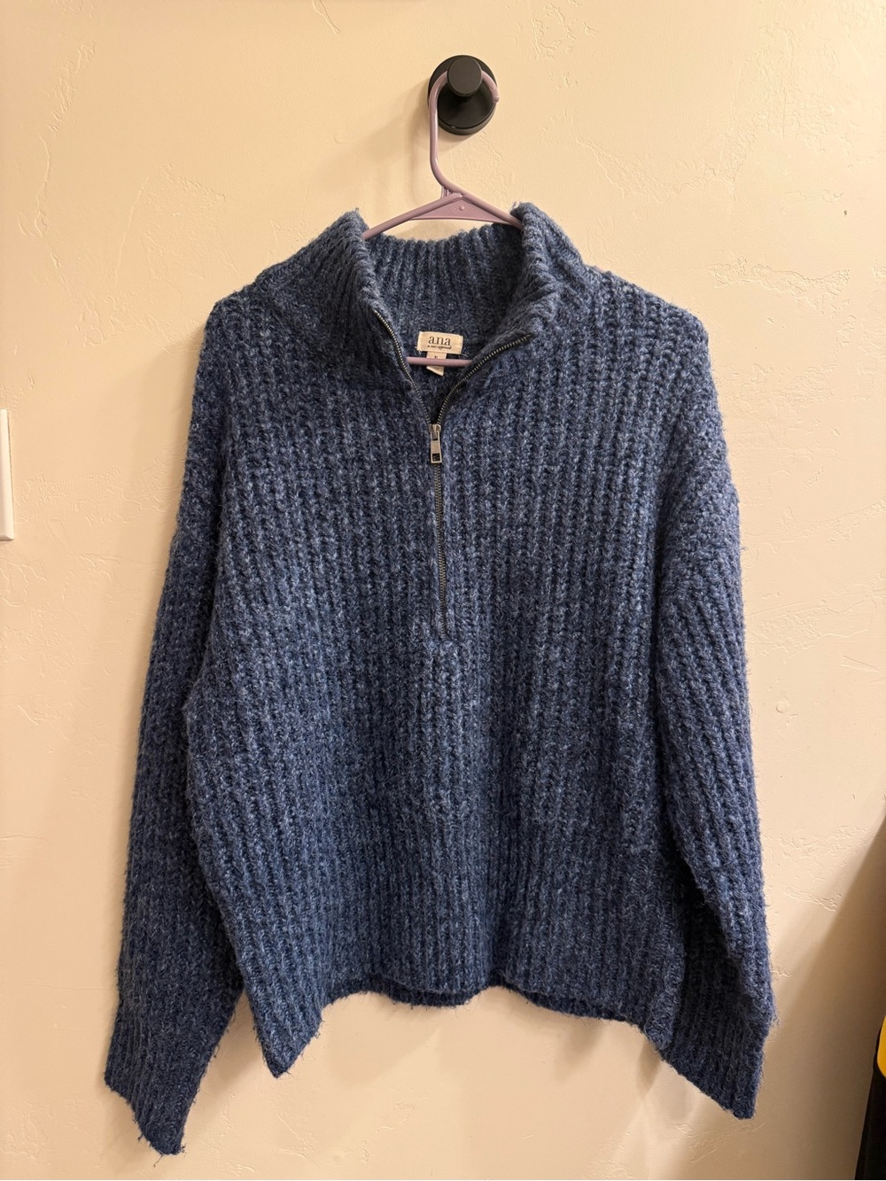 A.n.a Half-Zip Textured Knit Sweater - Blue